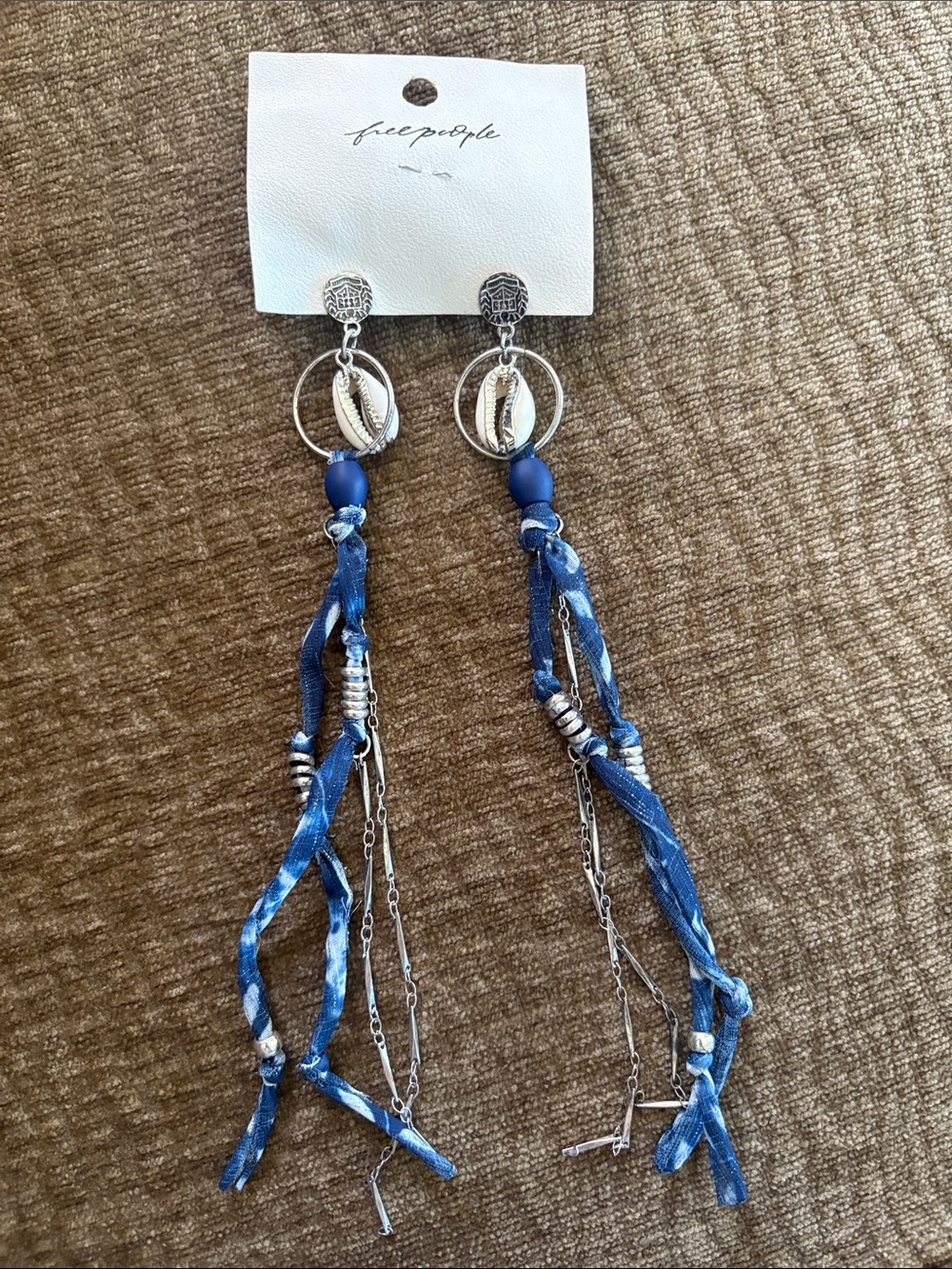 Free People Navy Blue Shell & Chain Dangle Earrings